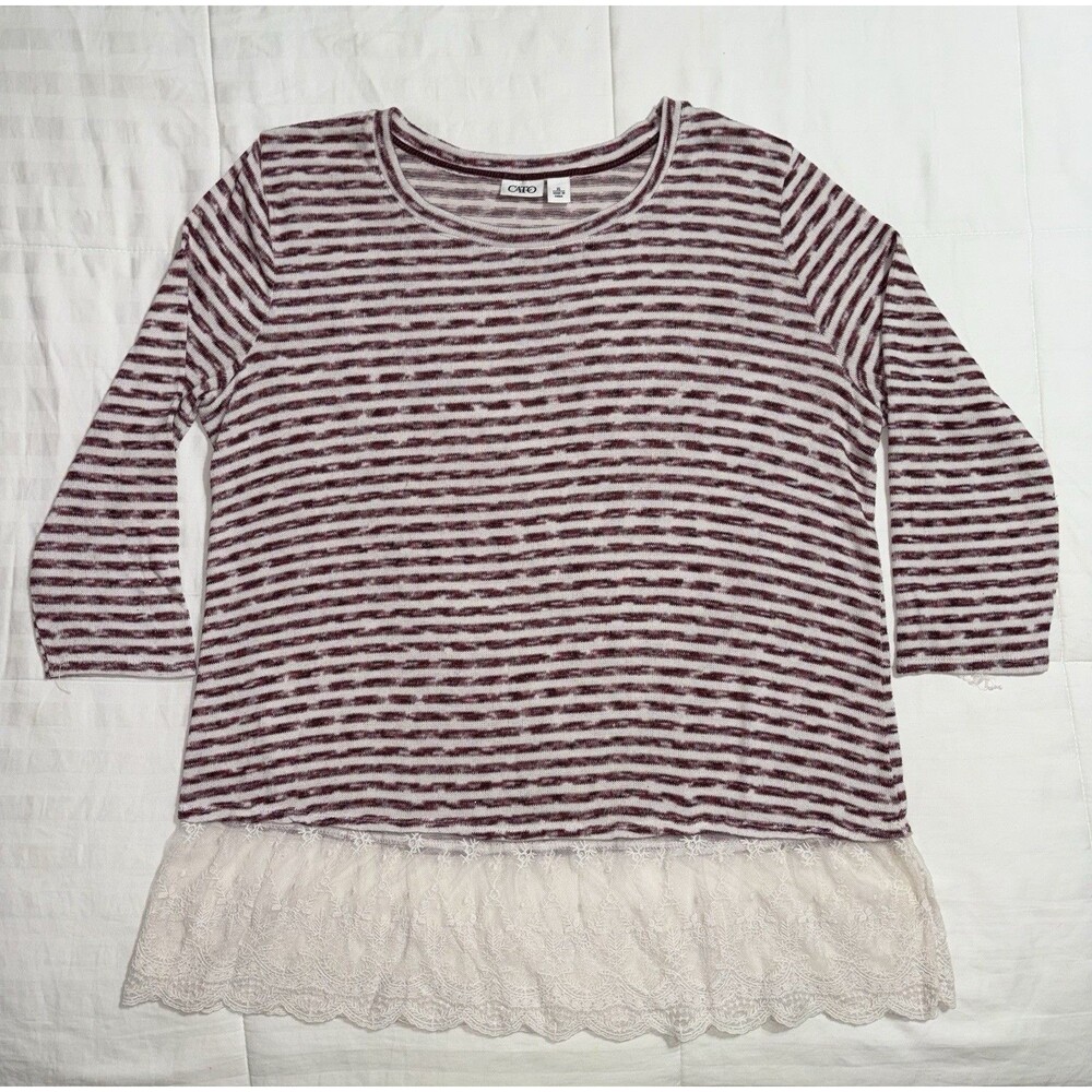Cato Women’s XL Striped Top Lace Trim Detailing 3/4 Sleeves